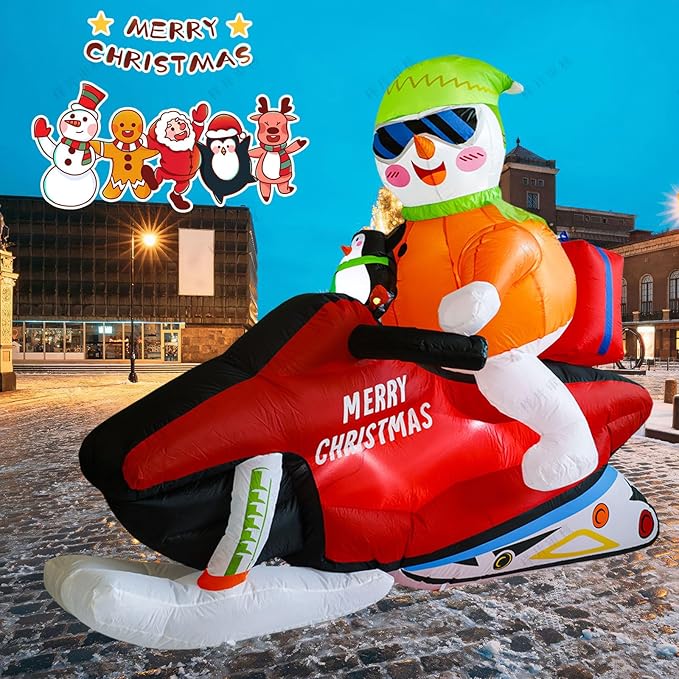 8FT Christmas car Inflatable Old Man, Santa Claus Snowman Penguin Driving Racing car, Built-in LED Lights and Blower, Inflatable Outdoor Decoration Lawn Patio Christmas Outdoor Decoration