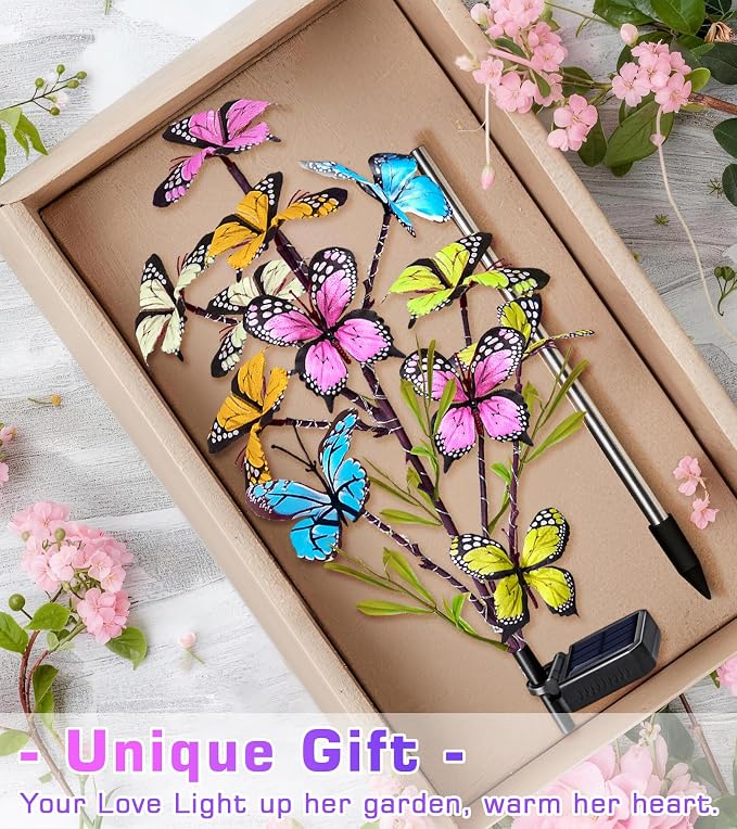 Solar Garden Lights Outdoor Waterproof Garden Decor, 4 Pack Upgraded 240 LED 54 Butterfly Colorful Outdoor Solar Decor for Yard Patio Gifts for Womens Mom