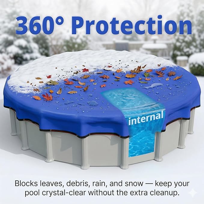 [Ultra Thick] 24FT Round Winter Pool Covers for Above Ground Pool Covers Easy Install 195GSM 500D,UV & Tear Resistant, Upgraded Heavy-Duty Winch, Reinforced Edges,Extra 4Ft Overlap