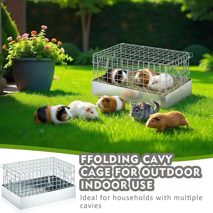DoubleFill 14x8x8 Inch 1 Hole Folding Guinea Pig Carrier Chinchilla Cage with Tray & Handle, Metal Small Animal Travel Portable Transport Habitat & Temporary Housing for Rabbit Chick Bird Hamster Pet