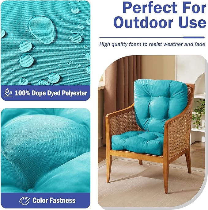 IPYNBAP Outdoor Chair Cushions Set of 2, Patio Chair Cushions with Ties, 17x17+4” Tufted Outdoor Seat Cushions, Waterproof Patio Furniture Cushions, Outdoor Dining Chair Pads, Teal