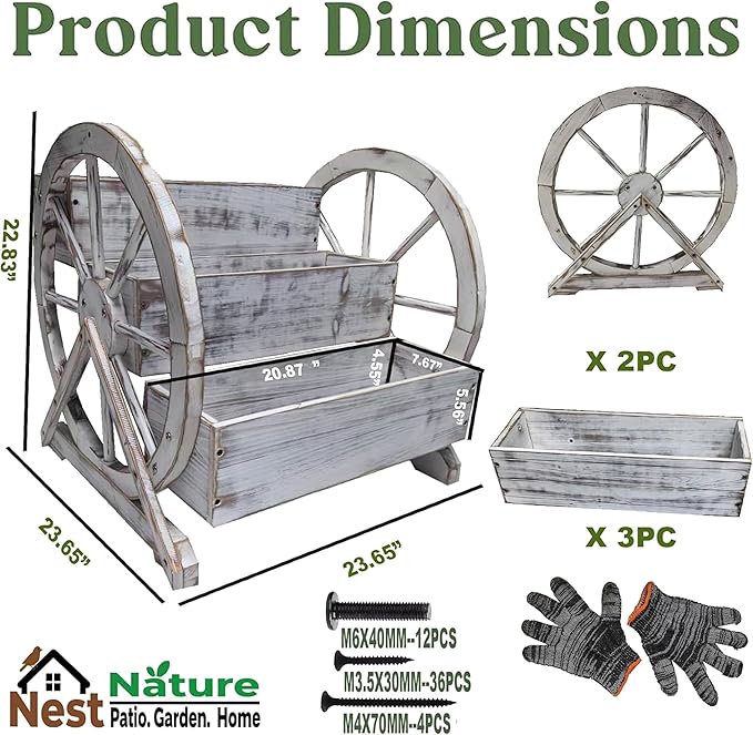 3 Tier Large Wooden Wagon Planter Box|Outdoor Planter/Flower Pot for Indoor&Outdoor Plants-Rustic Garden Planter for Patio,Porch&Garden Decor-Raised Garden Bed for Succulents,Herbs,Vegetables