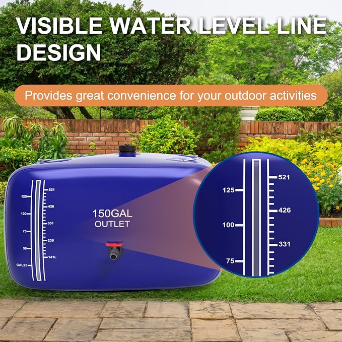150 Gallon Water Bladder, 1000D PVC Foldable Portable Water Tank, Blue Large Capacity Water Bag Container for Camping, Garden, Agricultural Irrigation, Drought Resistance, Emergency Supply