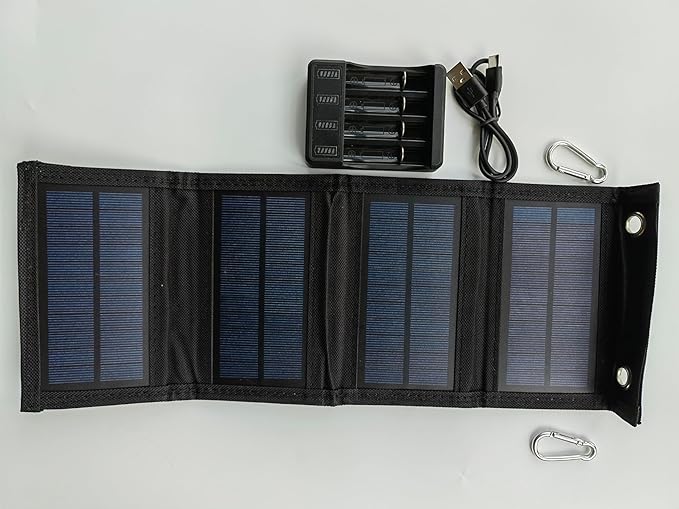 Solar Charger with 6 Watt Portable Solar Panel for 1.2V AA & AAA Ni-MH Ni-CD Rechargeable BatteriesWith 6 Watt Solar Panel and 4-Bay USB AA & AAA Charger