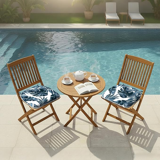 DYTXIII Set of 2 Outdoor Chair Cushions with Ties,Water Repellent Patio Chair Pads 17"x 16" for Outdoor Furniture,Round Corner Seat Cushions for Garden Yard Kitchen Palm Blue