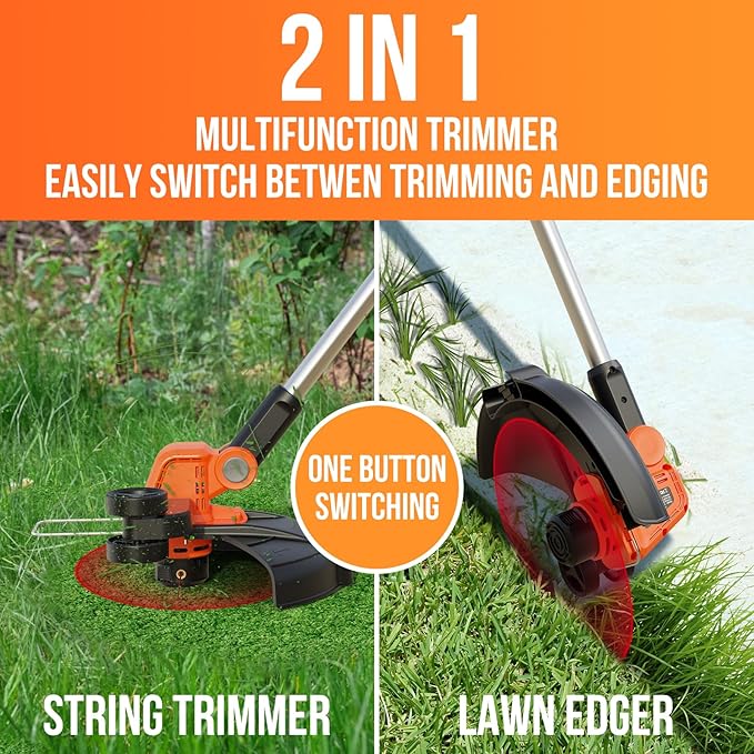 VARSK 12 Inch 20V Cordless Weed Wacker with Automatic Line Feed, 2 in 1 String Trimmer and Edger, Includes 2 X 2.0Ah Batteries/1 X Charger/6 X Replacement Spools, Weed Eater for Lawn, Garden, etc