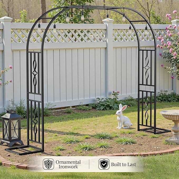Metal Garden Arch, Heavy Duty Garden Trellis for Climbing Plants, with Enlarged Base for Stability, Ideal for Wedding Arches & Party Decorations, 87" W x 87" H