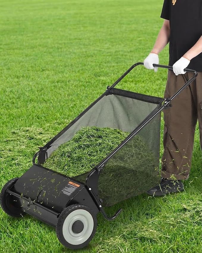 26-Inch Push Lawn Sweeper, Extra-Wide 4-Brush Yard Sweeper with 7 Cu.ft. Mesh Collection Bag, Heavy-Duty Steel Frame, Height-Adjustable Leaf & Grass Sweeper for Lawn, Yard, Sidewalk & Driveway