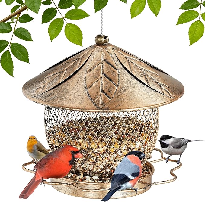 MYITYARD Bird Feeder for Outdoors Hanging, Heavy Duty Metal Wild Bird Feeders, 3 lbs Seed Feeder for Outside Garden Yard Decor, Attracting Cardinals Bluebird