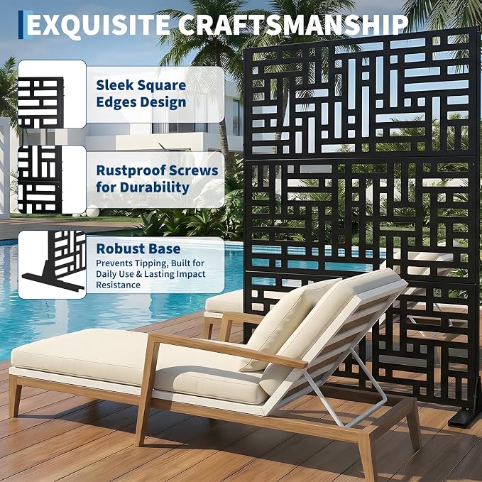 Metal Privacy Screen Outdoor, 72" h×47" w Balcony Patio Privacy Screen, Freestanding Privacy Fence, Decorative Panel, Patio Room Divider for Garden, Balcony, Deck