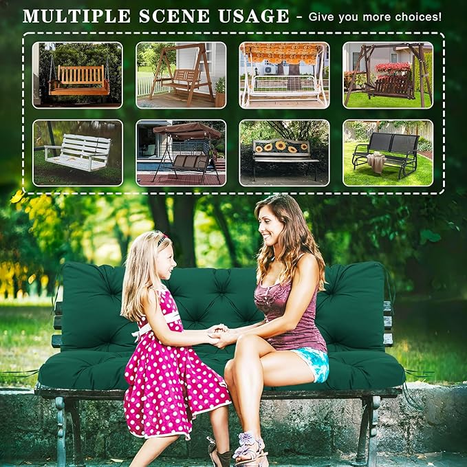 Porch Swing Cushions Outdoor, 5 Inch Thick Waterproof 2-3 Seater Replacement Swing Cushion with Backrest and Anti-Slip Ties, Perfect for Porch, Patio, Garden, Outdoor Bench Furniture, 48×40×5 Inch