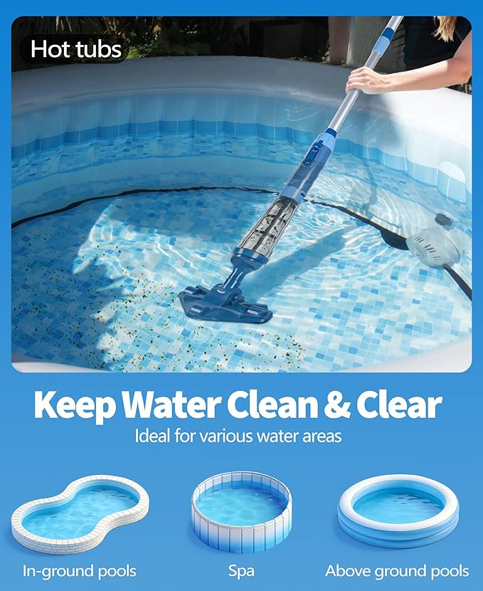 2026 Upgraded Powerful Hot Tub Vacuum Cordless, 15.8 Gals/Min Spa Vacuum for Hot Tub, Handheld Pool Vacuum Cleaner with Water Sensor, Small Pool Vacuum Rechargeable -90 Mins Running Time-Cyan