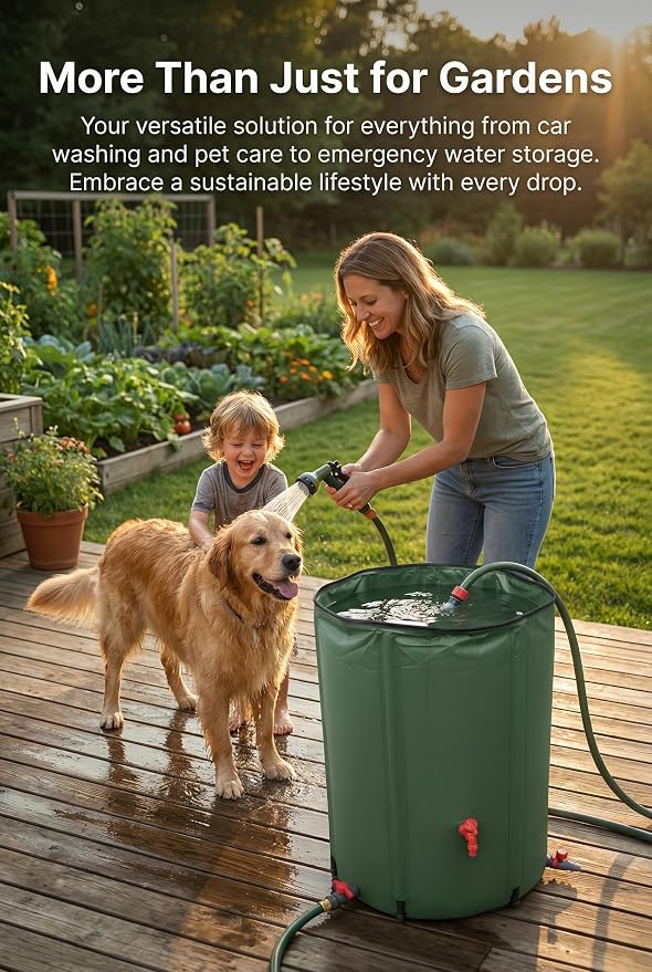 Rain Water Collection Barrel Water Storage Tank with Spigot, Hose and Portable Bucket, Large Plastic Collapsible Rain Catcher Catchment System to Collect Rainwater from Gutter (43Gallon=160L)