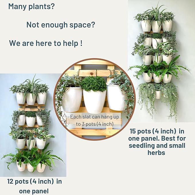 ShopLaLa Wall Planter (90cm, 2 Pack) Large Wooden Hanging Planters for Indoor Plants, Natural Wood Wall-Mount Plant Holders Succulents, Orchids, Flower Pots, Outdoor Vertical Garden Balcony Home Decor