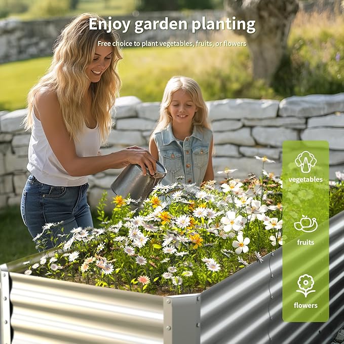8x2x2FT Galvanized Raised Garden Beds Outdoor,Planter Raised Beds for Gardening, Vegetables, Flowers,Large Metal Garden Box,Deep Plant Flower pots Outdoor (Galvanized, 1Pack)