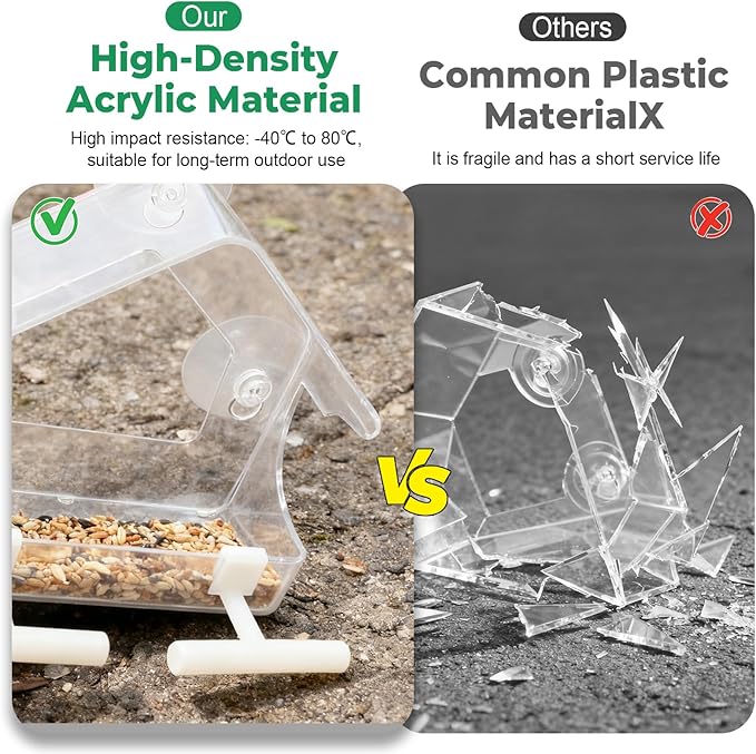 Clear Bird Feeder for Window Acrylic, Window Bird Feeders with Strong Suction Cups, Suction Cup Bird Feeder for Garden, Yard, Elderly Kids Viewing Wild Birds Outside, as a Bird Watching Gift