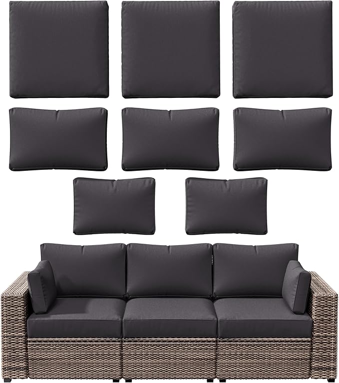 8p Outdoor Cushion Slipcovers Outdoor Patio Cushions Covers Replacement Waterproof with Zipper for 3-Seat Rattan Sofa Patio Furniture Cushion Covers, Covers Only