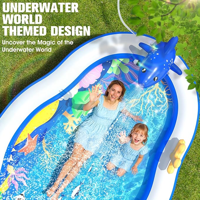 StarOcean 2026 Large Inflatable Play Center,Kiddie Pool with Water Slide&Sprinkler,120''x70"x50''Inflatable Toddler Pool with Slide,BlowUp Water Play for Toldder,Inflatable Water Park for Kid Backyard