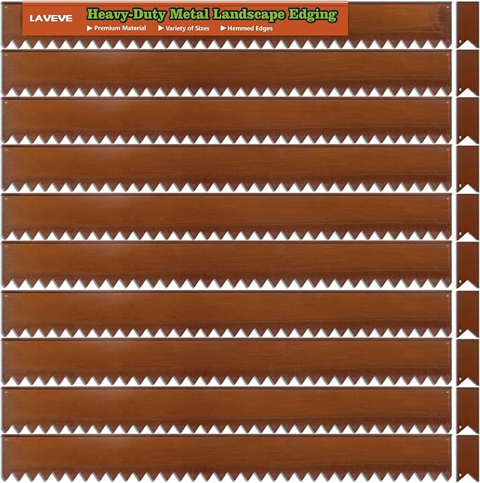 LAVEVE Landscape Edging Pre-Rusted Galvanized Steel, Hammer-in Metal Garden Edging Border with Clips, Suitable for Garden Fence, Paver Edging, Lawn and Yard
