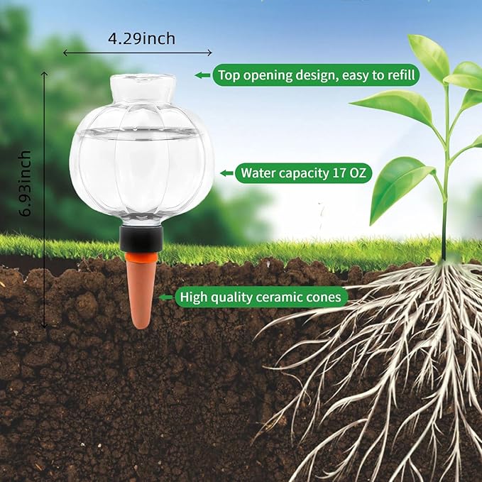 6 Pack Plant Watering Globes, 17 oz Self Watering Planter Insert for Indoor/Outdoor, Slow Release Plant Watering Devices for Vacation Care, Plastic Water Bulbs