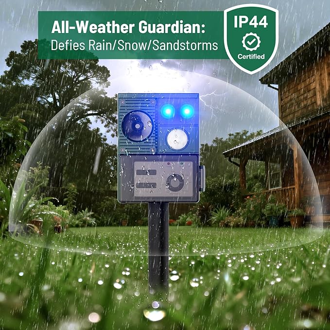 2-Pack Solar Animal Repeller Outdoor, Motion Activated Yard Guard Ultrasonic Deer Repellent Device for Rabbits, Raccoons & Squirrels, Flashing Light & IP44 Waterproof Garden Animal Control