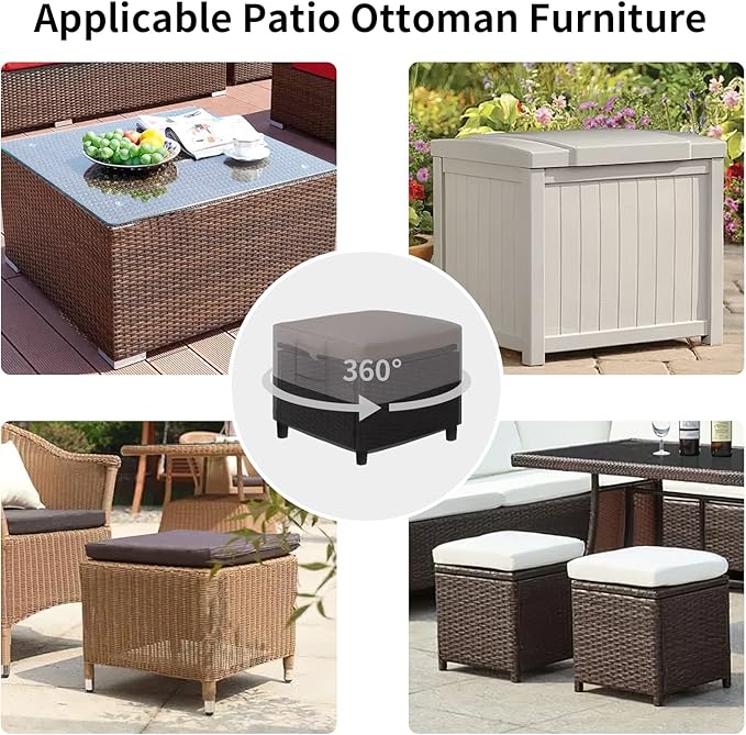 Easy-Going Outdoor Ottoman Cover, Waterproof Patio Ottoman Cover, Heavy Duty Outdoor Furniture Cover with Padded Handles (22"x22"x17", Gray/Black)