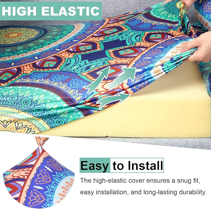 pickyNproud 8Pcs Patio Cushion Covers Stretch Outdoor Couch Cushions Slipcovers Replacement Washable Furniture Protector with Elastic Bottom Sofa Chair Seat Cover, Tangerine Mandala