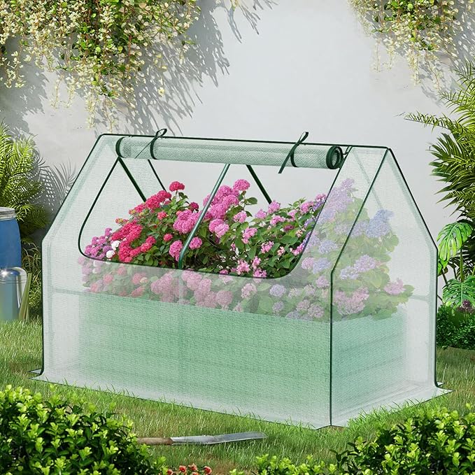 BPS Raised Garden Bed Set, 4x2x1 FT Metal Bottomless Flower Bed with PE Cover for Outdoor Planting, White