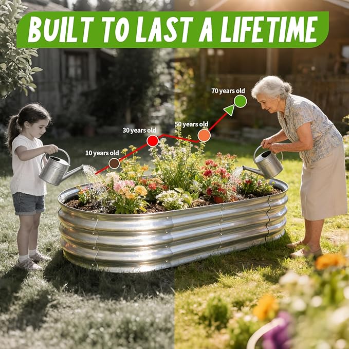 Galvanized Raised Garden Bed Kit, 2-Pack 4x2x1 FT Planter Garden Boxes Outdoor, Oval Large Metal for Vegetables Fruits, Flowers Planter Boxes, Easy Assembly Garden Bed Kit (2-Pack)