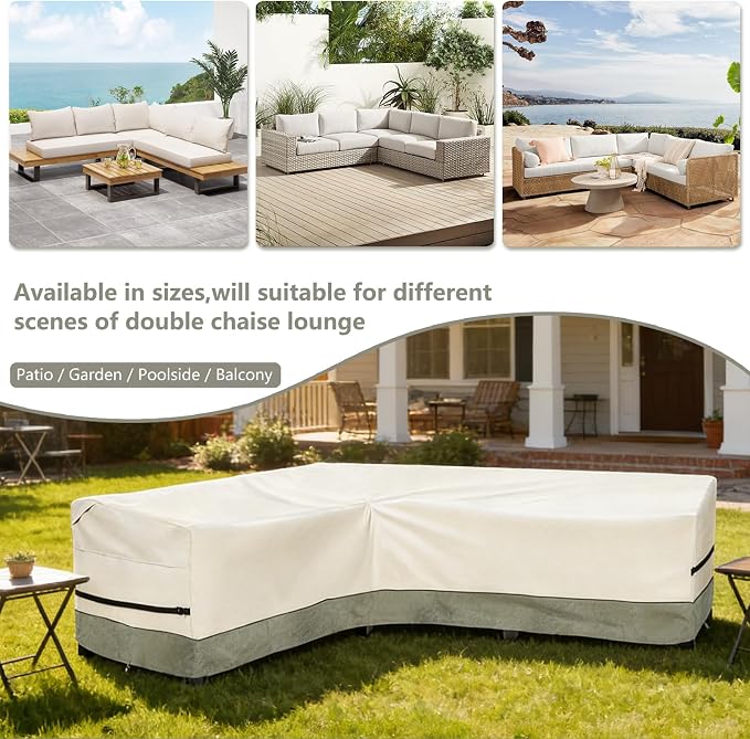 okcool Outdoor Sectional Cover,L-Shaped Patio Furniture Covers for 6-Seater Outdoor Sectional Furniture Couch 85"(110''L) x 32''D x 31''H,White&Grayish Green