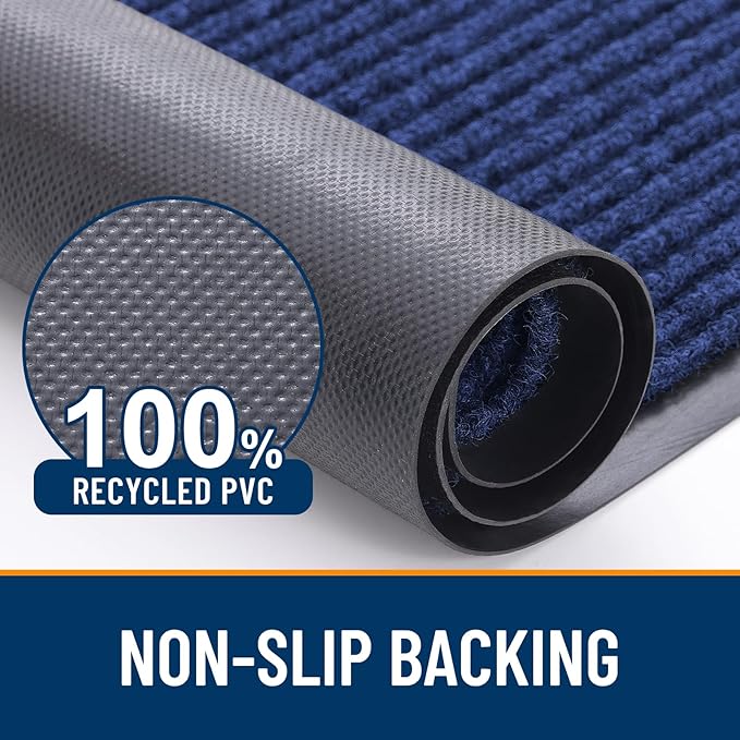 OLANLY Front Door Mat Indoor Outdoor Entrance, 2-Pack 59 x 34 Inch, Waterproof Heavy Duty Doormat, Fade Resistant, Low Profile, Easy Clean Patio Porch Welcome Floor Mats for Entry, Blue