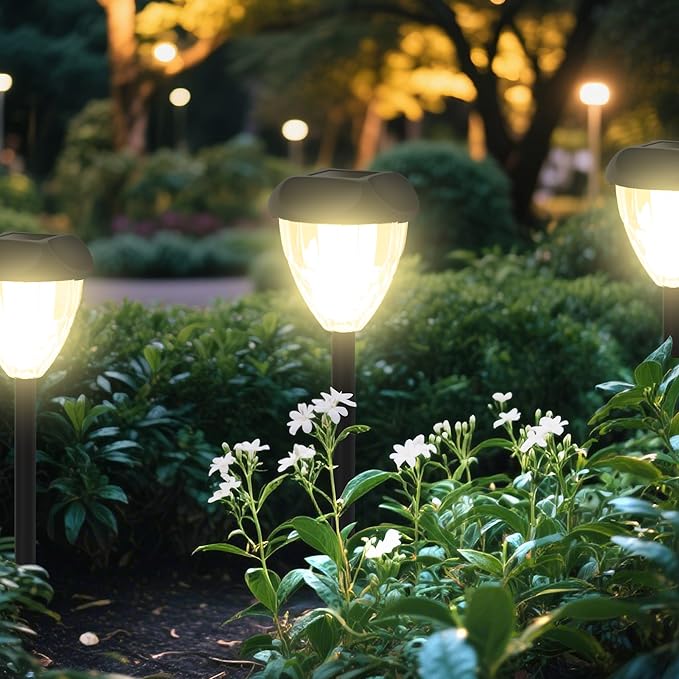 Ensenior Solar Pathway Lights Outdoor - 14.17" Height, 3000K LED Landscape Garden Lights, IP65 Waterproof, Tool-Free Auto ON/Off for Garden Yard Patio Walkway Landscape, 16-Pack