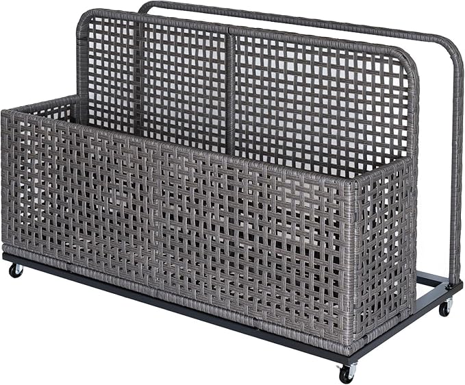 Garvee Poolside Float Storage Organizer, Outdoor Wicker Pool Storage Bin for Floats & Toys, Rolling Poolside Storage Rack for Pool Toy Noodles Equipment Accessroies