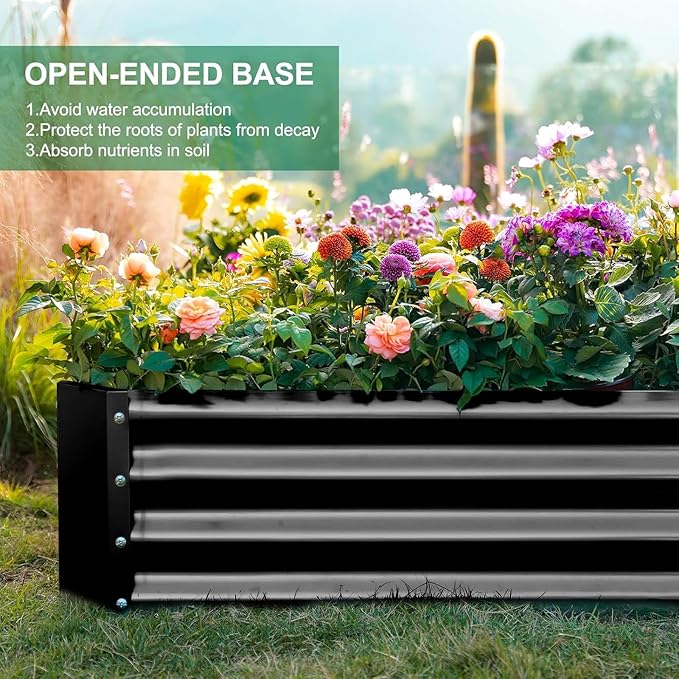 Land Guard 2 Pack 8×4×1ft Galvanized Metal Raised Garden Bed, Metal Planter Kit Box Outdoor for Deep-Rooted Vegetables, Flowers, Green and Herbs (Gray)