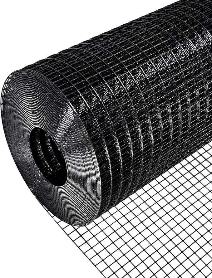 Black Hardware Cloth 72 in × 100 ft, 19 Ga 1/2 inch Black PVC Vinyl Coated Welded Wire Fence Supports Poultry Netting Chicken Coop Cover Wire Fencing Chicken Run