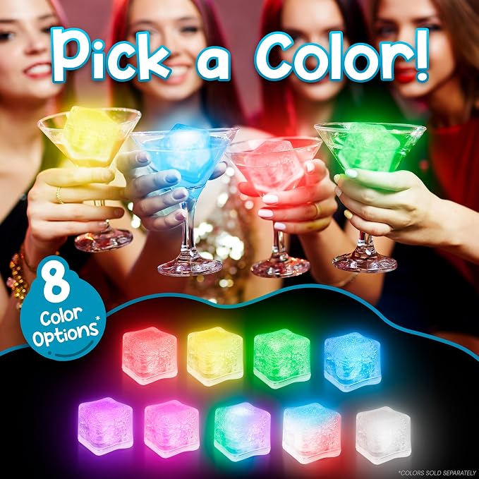 Windy City Novelties 12-Pack Blue LED Ice Cubes with 6 Light Modes - Innovative On/Off Button - Perfect for Parties, Celebrations, Weddings, Birthdays & Festive Occassions