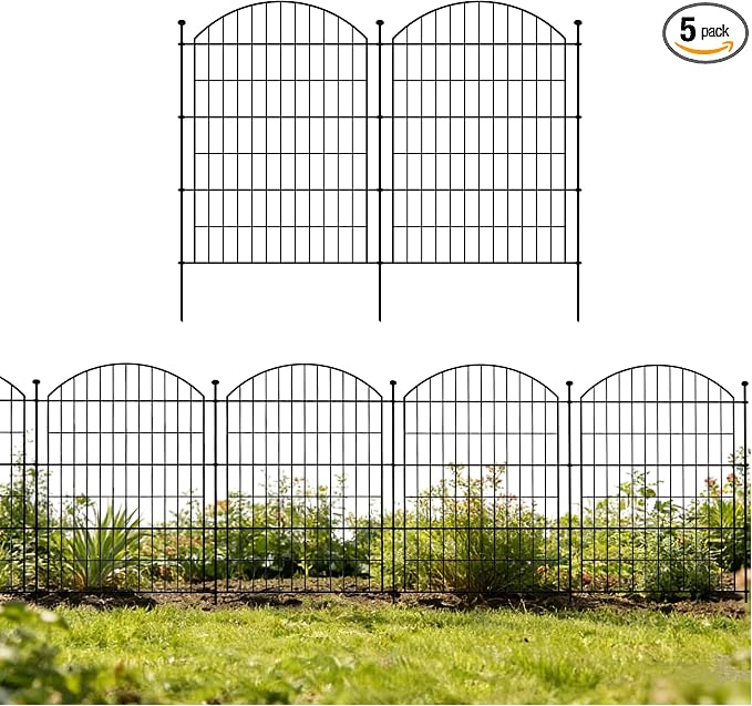 Garden Fence Decor 36 in(H) x 11.6 ft(L), Dog Fence Outdoor for Yard No-Dig Pet Barrier, Animal Proof Fence Metal Garden Fencing Animal Barrier, 5 Panels