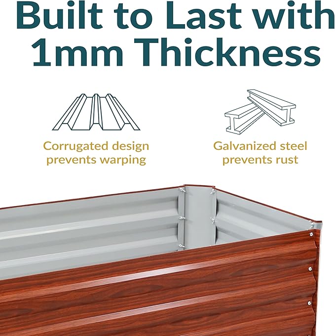 Sunnydaze Galvanized Raised Garden Bed Kit - 4x2x1 ft Outdoor Raised Garden Bed - Metal Planter Box for Vegetables, Flowers, Herbs - Woodgrain - 4' x 2' Rectangle