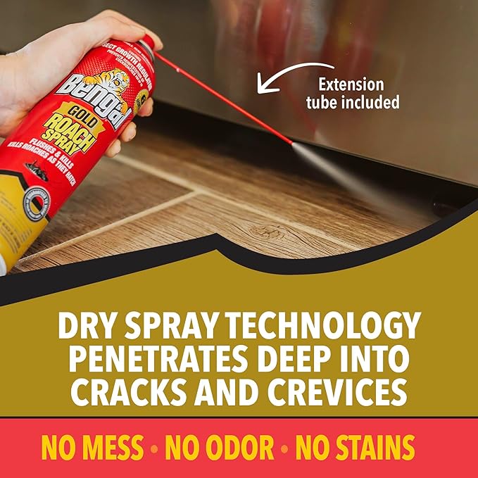Bengal Gold Roach Spray - Odorless, Stain-Free Bug Spray for Home - Prevents Reinfestation for Up to 6 Months - 11 oz
