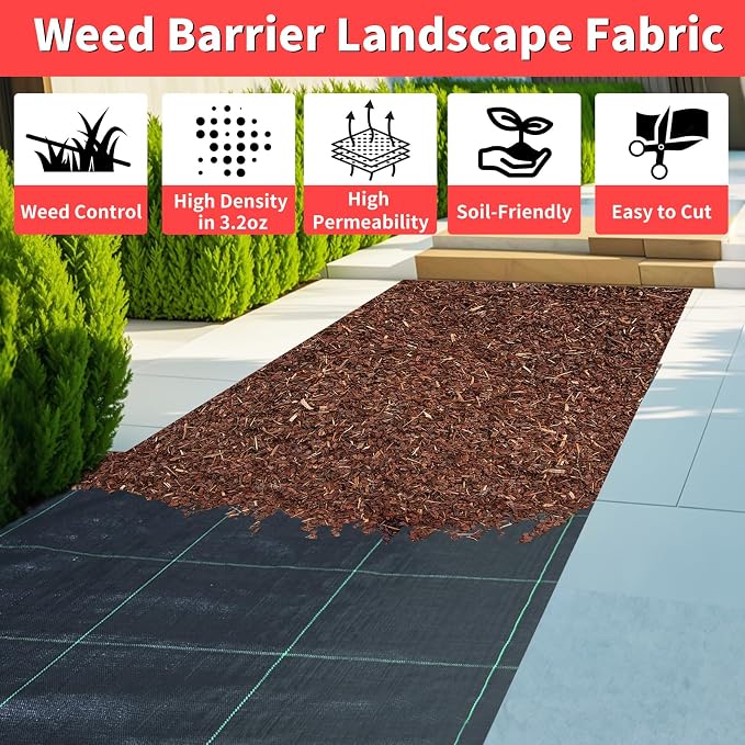 6ft x 300ft Landscape Fabric -Heavy Duty Weed Barrier Fabric for Landscaping, Weed Blocker Cloth,Geotextile Fabric for Garden, Driveway & Ground Cover, Garden Weed Mats,Grid Design