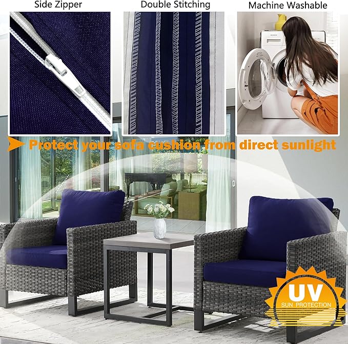 Sqodok Patio Cushion Covers 25x27 inch, Waterproof 4Pack Outdoor Cushion Covers Replacement Seat Slipcovers for Sectional Sofa, Wicker Chair, Blue