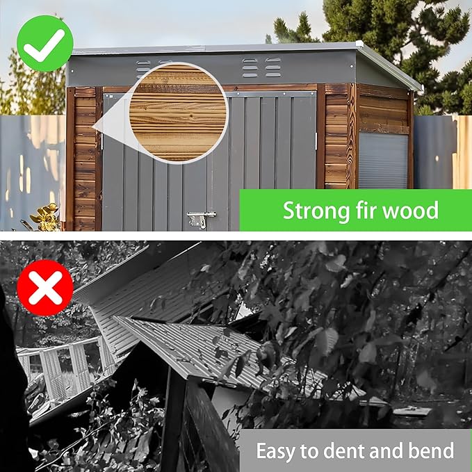 YOPTO 3 x 5 FT Storage Shed with Four Ventilation Vents,Lean to Wood Combination Tool Shed W/Double-Hinged Iron Doors,All Weather Waterproof,for Backyard,Patio,Lawn,Garden,Wood