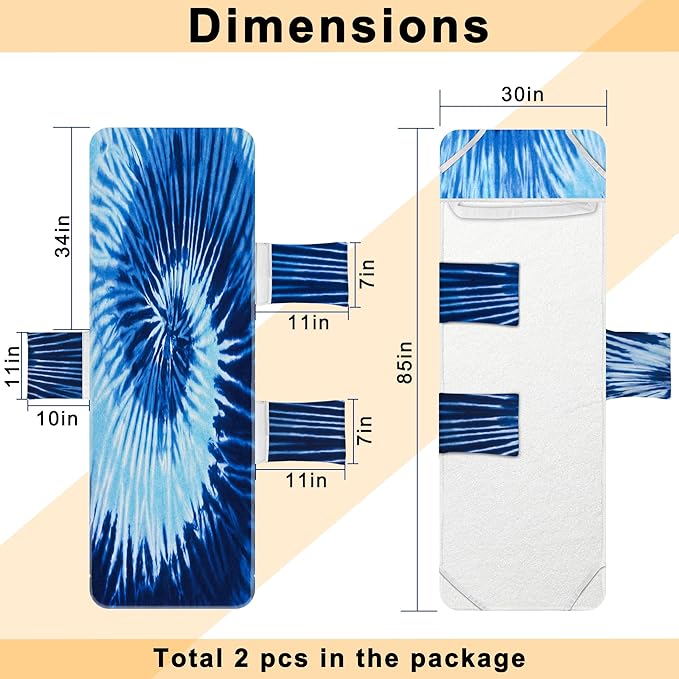 Lounge Chair Towel Cover (Pack of 2), Tie Dye Style Chaise Lounge Cover, Beach Chair Covers with Pockets for Pool Beach Garden Courtyard Outdoor Trips, 85 x30 in, Blue Grey