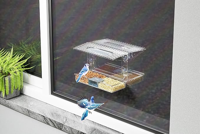 Acrylcc Window Bird Feeders with Strong Suction Cups for Window Viewing and Balcony,See Through Wild Birdfeeder with Bath and Water Combo,Clear Windows Bird Feeder for Cats,Kids,Birds Lover Gifts