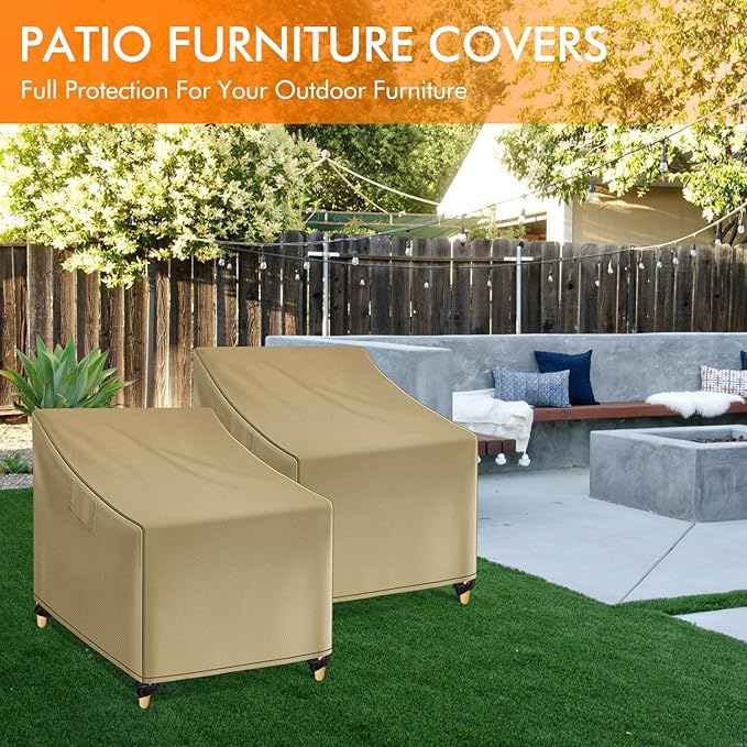 WLEAFJ Outdoor Chair Covers Waterproof, Khaki Lawn Patio Furniture Covers, Heavy Duty Wicker Garden Sofa Chair Cover, 2 Pack - 29" W x 30" D x 36" H
