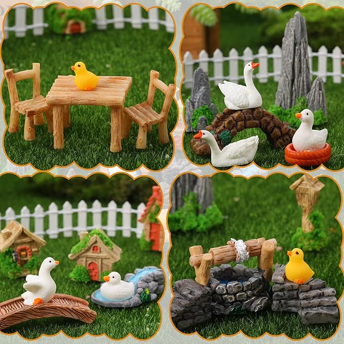 35 Pcs Fairy Garden Accessories Miniatures Garden Kit with Resin Duck, Mushroom House & Bridge Miniature Accessories for Terrarium, Dollhouse & Outdoor Decor