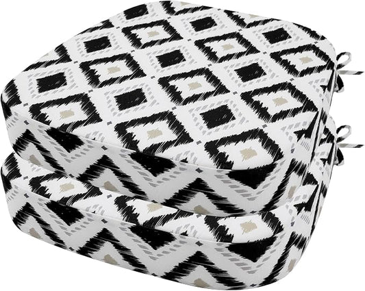 idee-home Outdoor Chair Cushions Set of 2, 19" x 19" x 3" Thick D-Shaped Patio Furniture Outdoor Seat Cushions Waterproof with Ties, Dining Pads