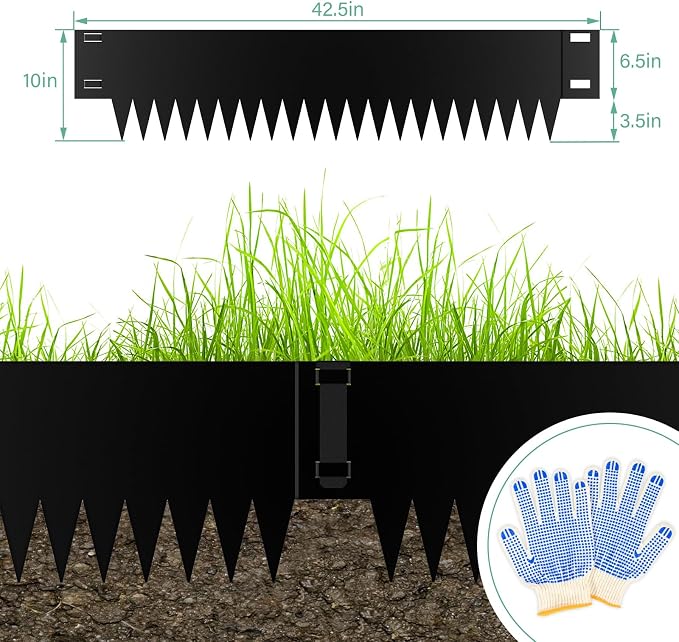 10 Inch Metal Landscape Edging, 40" L x 10" H Garden Edging - Bendable Metal Edging with 6 Clips Edging for Landacaping Lawn Yard (20Ft Total, Black)