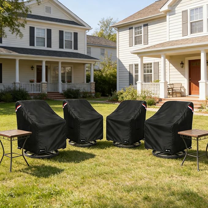 Outdoor Swivel Rocker Chair Cover 4 Pack, Waterproof Rocking Chair Covers, All-Weather Protection Outdoor Lawn Patio Furniture Covers for Patio Chair 32" W x 35" D x 32" H, Black