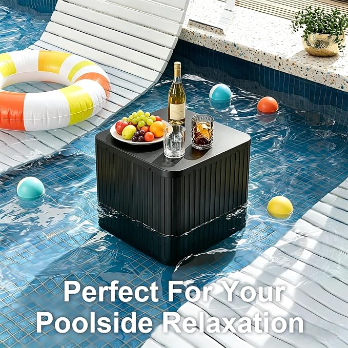 2-in-1 Umbrella Side Table – 16.54" Outdoor Patio Table with Fillable 15 Gal Water/Sand Base, Fits 1.5" Pole, UV Resistant for Pool, Deck, Garden (Black)